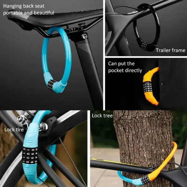 4 Digital Code Anti-Theft Bicycle Cable Lock, Stainless Steel 6