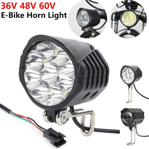 36/48/60V Electric Bicycle Light with Horn 18W 9 LED 1