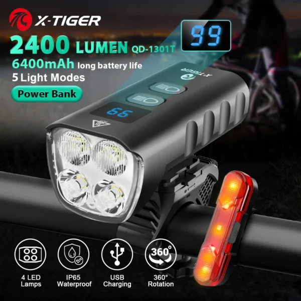 Front Light 6400mA Rechargeable Bicycle Light 1
