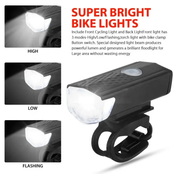 Bike Light Set, Front Light with Taillight, USB Rechargeable 3