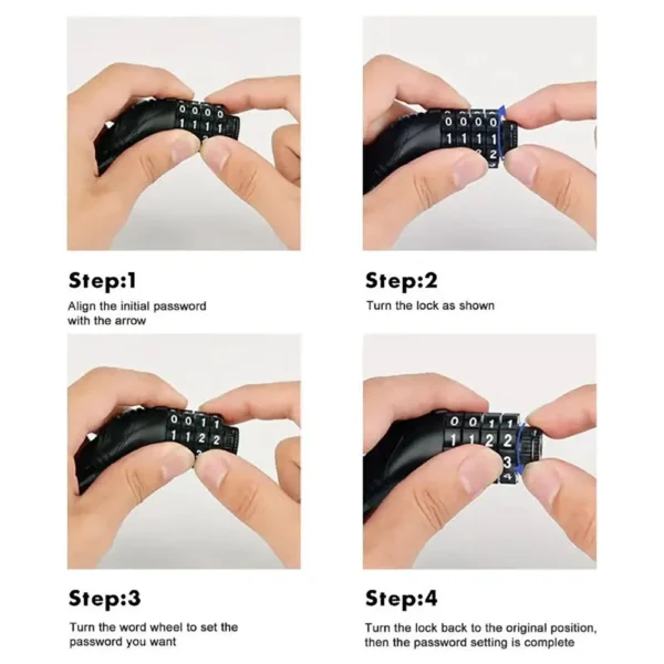 4 Digital Code Anti-Theft Bicycle Cable Lock, Stainless Steel 4