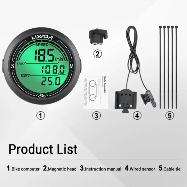 Wired Bike Speedometer, IP67 Waterproof, Round Shaped 3