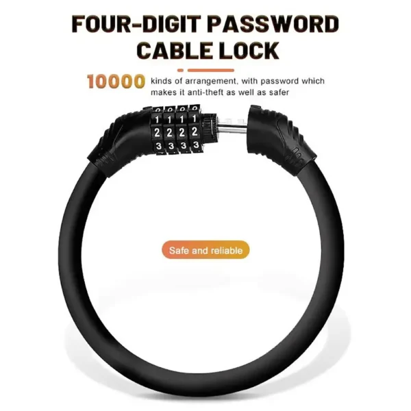 4 Digital Code Anti-Theft Bicycle Cable Lock, Stainless Steel 2